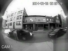 Plump woman piddles on the public street