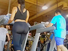 Semi sheer panties on her bubble butt in the fitness club