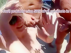 Bitch French wife nudist on the beach in group-sex sex with strangers