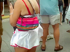 Following the sexy old lady and her hot petticoat