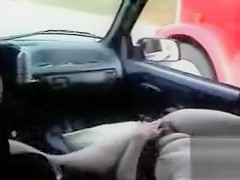 Trucker watches wife fuck large vibrator in the car