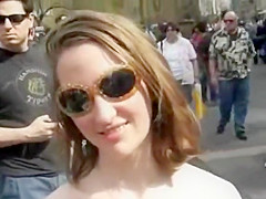 Cute stripped sweetheart in a public square