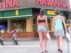 Blue denim on magnificent couple of buns