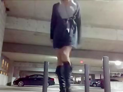 Cute Babe Exposing and Masturbating in Public Parking