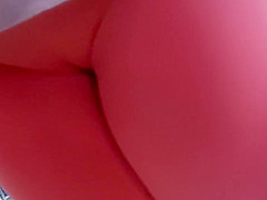 Palatable cameltoe on the red yoga panties
