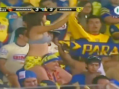 Curvy fangirl shows off her titties on the football match