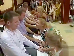 Russian bridesmaids in dresses and heels play a nasty game