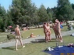 Nudist weekend at the lake with lots of in nature's garb people