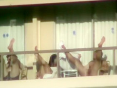 Hotel balcony hardcore with a lewd pair