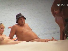 Golden-Haired aged sweetheart is in nature's garb at the beach