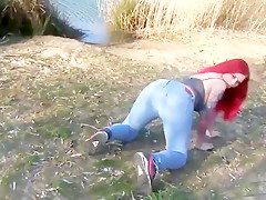 Redhead german wench inseminated in nature