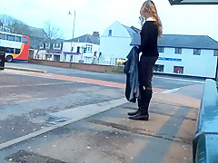 Tgirl daring public bus station
