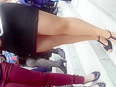 Hidden camera clip of a gal in a constricted darksome petticoat waitin