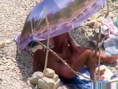 Tugjob Given By Older Wife On Public Beach