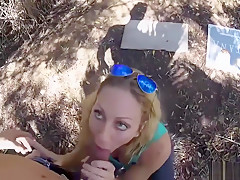A walk in the park with a frisky cougar ends with biggest spunk flow