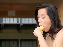 Nasty Girl Pushes Glass Sex Toy In Moist Cunt And A-Hole