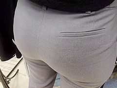 Delightful moist booties saleswoman in very taut costume panties
