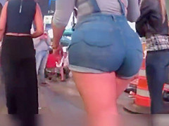 Moist latin a-hole in constricted jean shorts