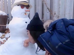 fuck snowman in the yard of abode