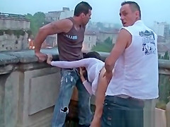 Male+Male+Female 3some in public