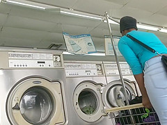 Laundromat Creep Shots two bitches with round butts and no brassiere