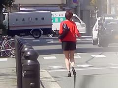 Japanese babes expose twats during the time that peeing in public