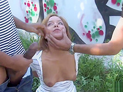 Euro bitch bonks massive pecker in public bus