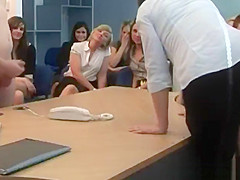 Office ladies pull jock for exceedingly fortunate lad