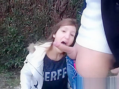 Legal Age Teenager brunette hair irrumation in garden