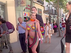 Body painted golden-haired disgraced in public